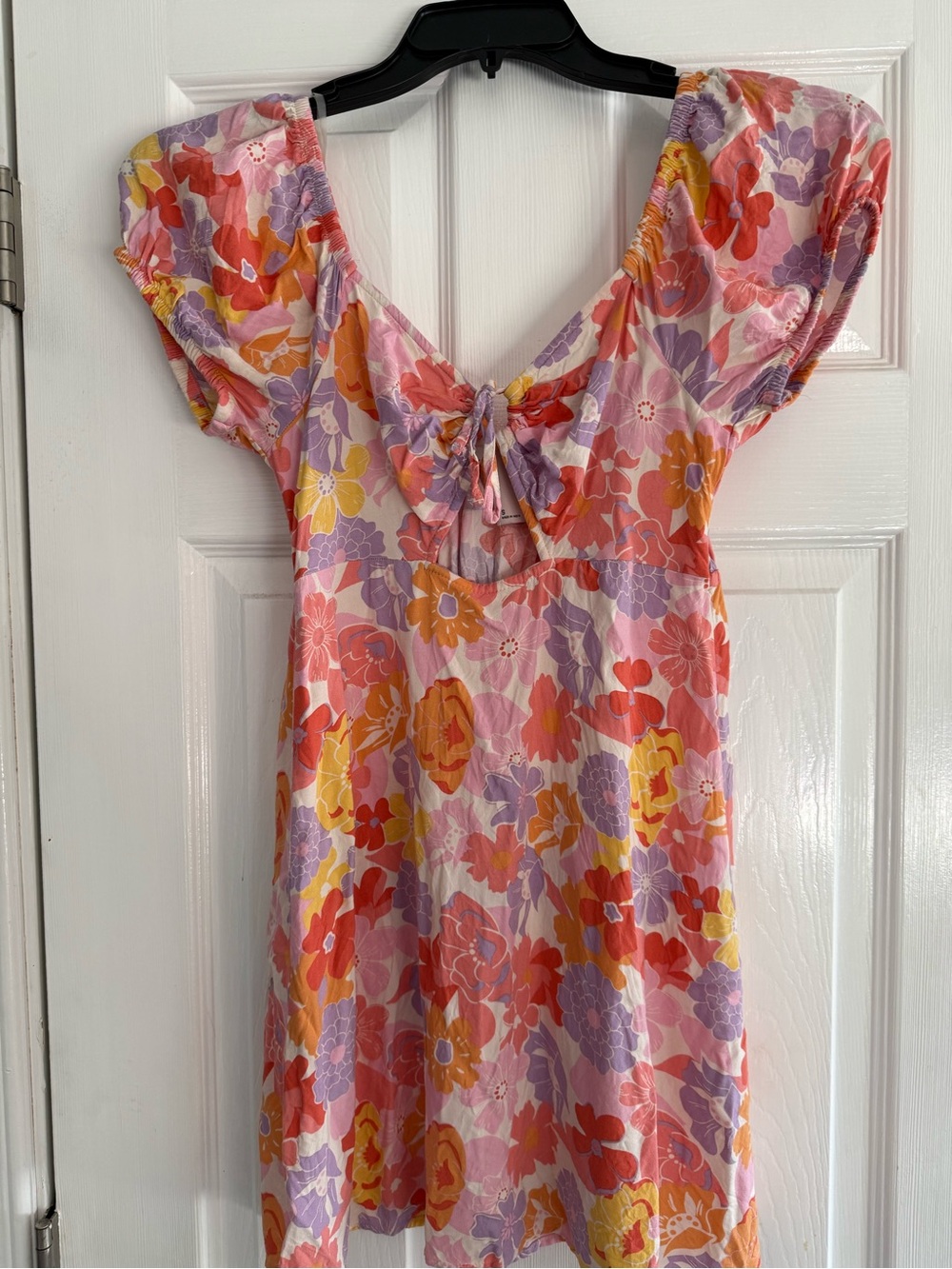 SO Floral Tie-Front Mini Dress — Pink, Orange, Yellow, Purple